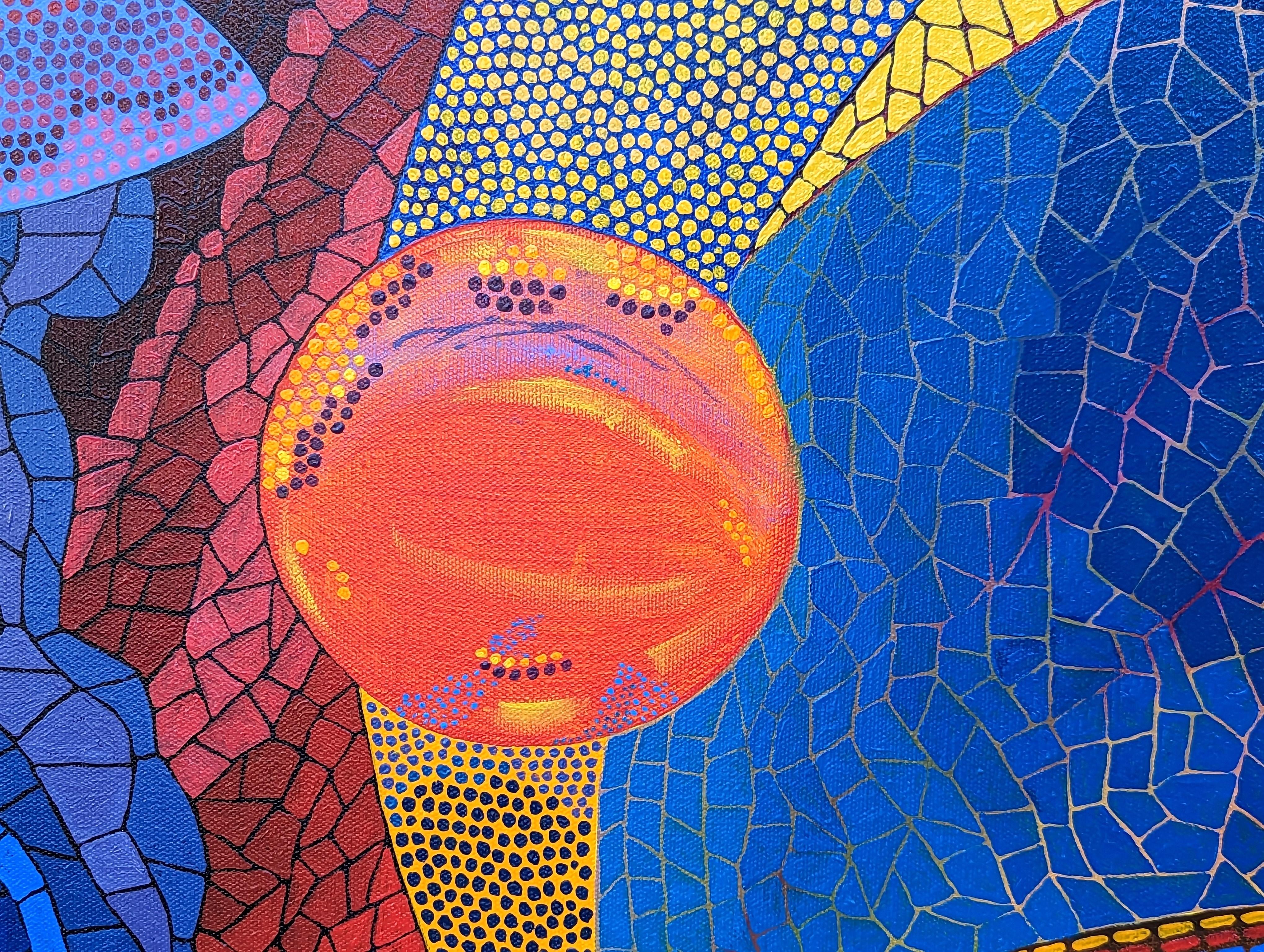 As Worlds Juxtapose Pt. 5 - Peinture géométrique abstraite colorée de style mosaïque en vente 3