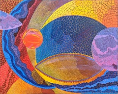 Worlds Juxtapose Pt. 5, farbenfrohes, geometrisches Gemälde im abstrakten Mosaikstil