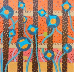 “Celebrate in the Garden” Warm-Toned Abstract Mosaic-Style Painting