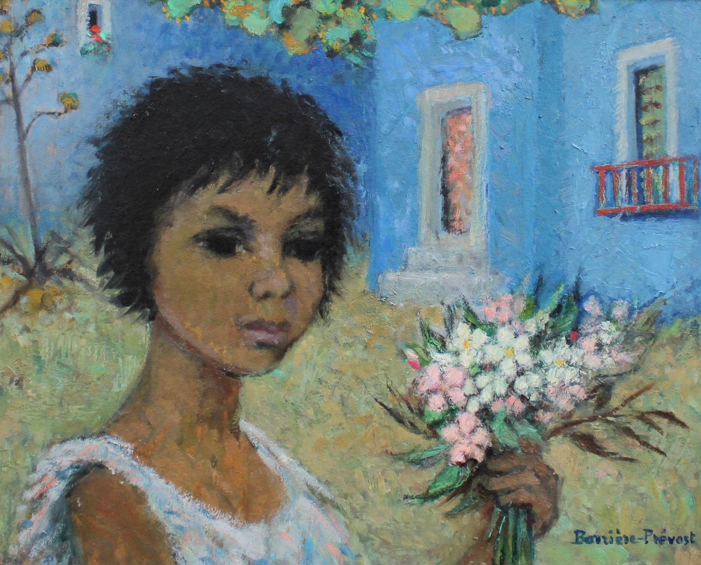 Marguerite Barrière-Prévost Figurative Painting - Girl with Flowers