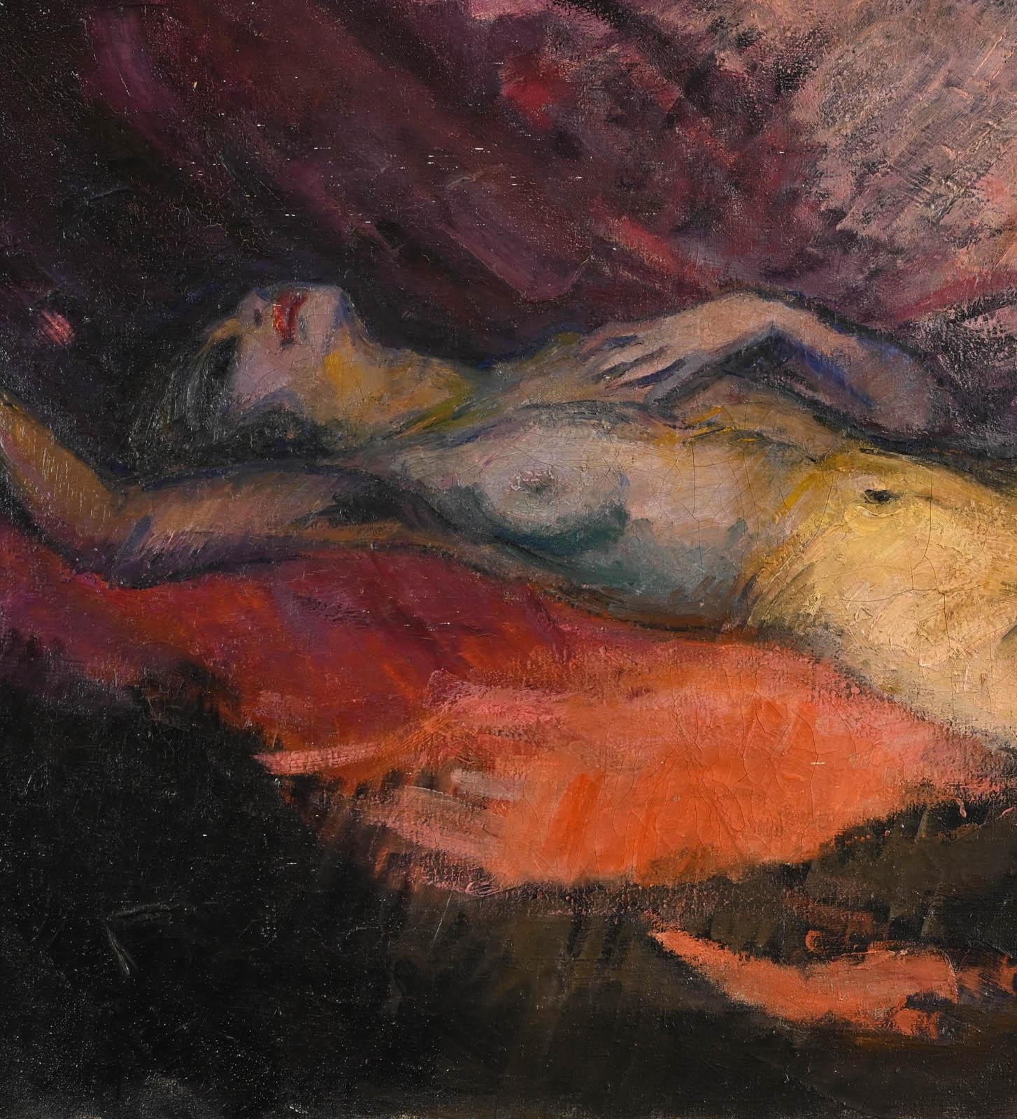 Nu allongé  - Black Nude Painting by Marguerite BARTHELEMY