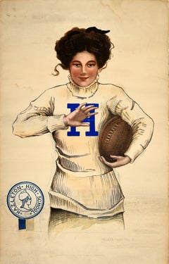 Affiche sportive originale et ancienne d'origine Hazleton High School Girl American Football Player