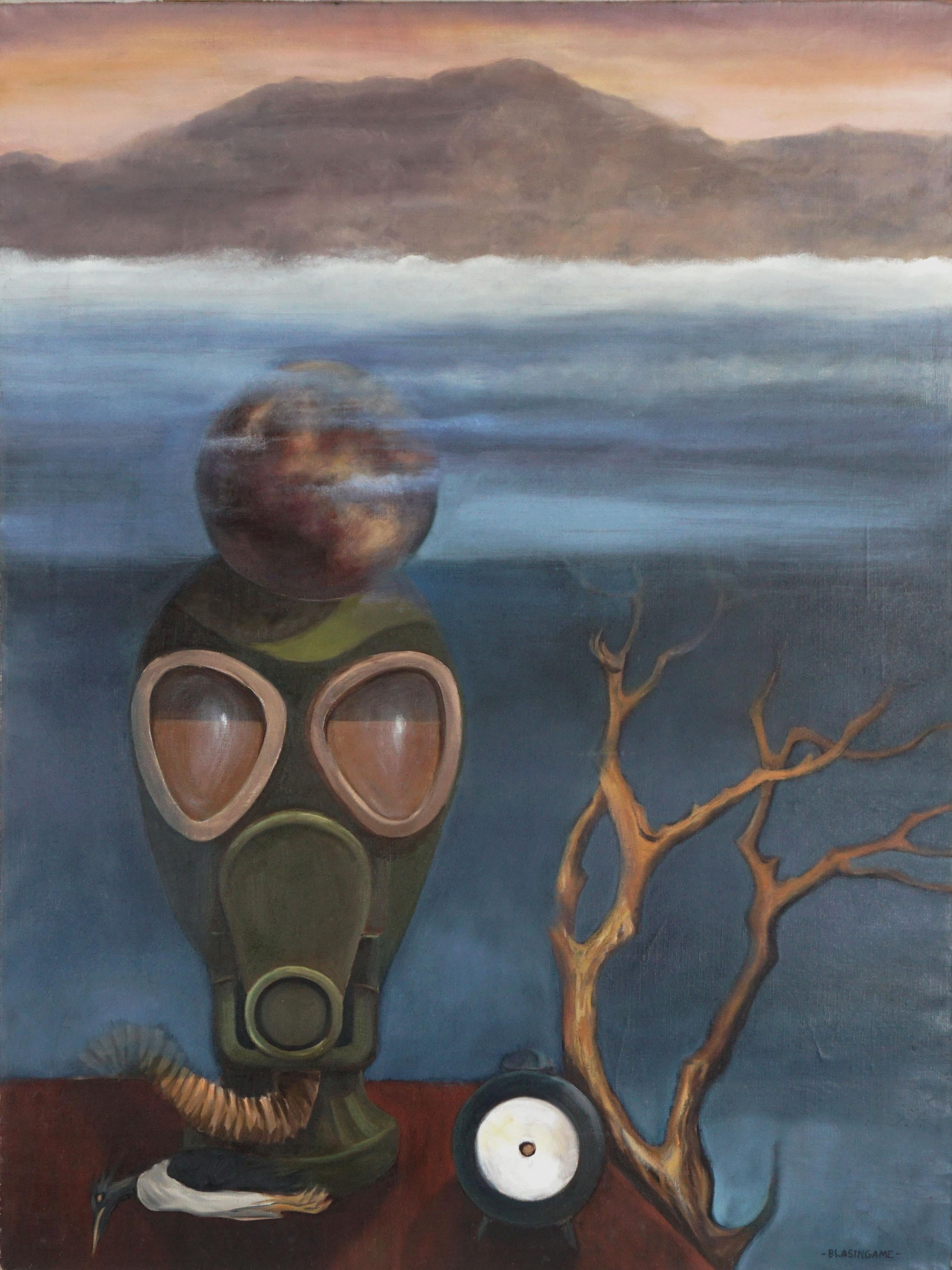 Marguerite Blasingame Landscape Painting - 1940s Surrealistic Environmental Apocalypse Still Life Hawaiian Surrealism