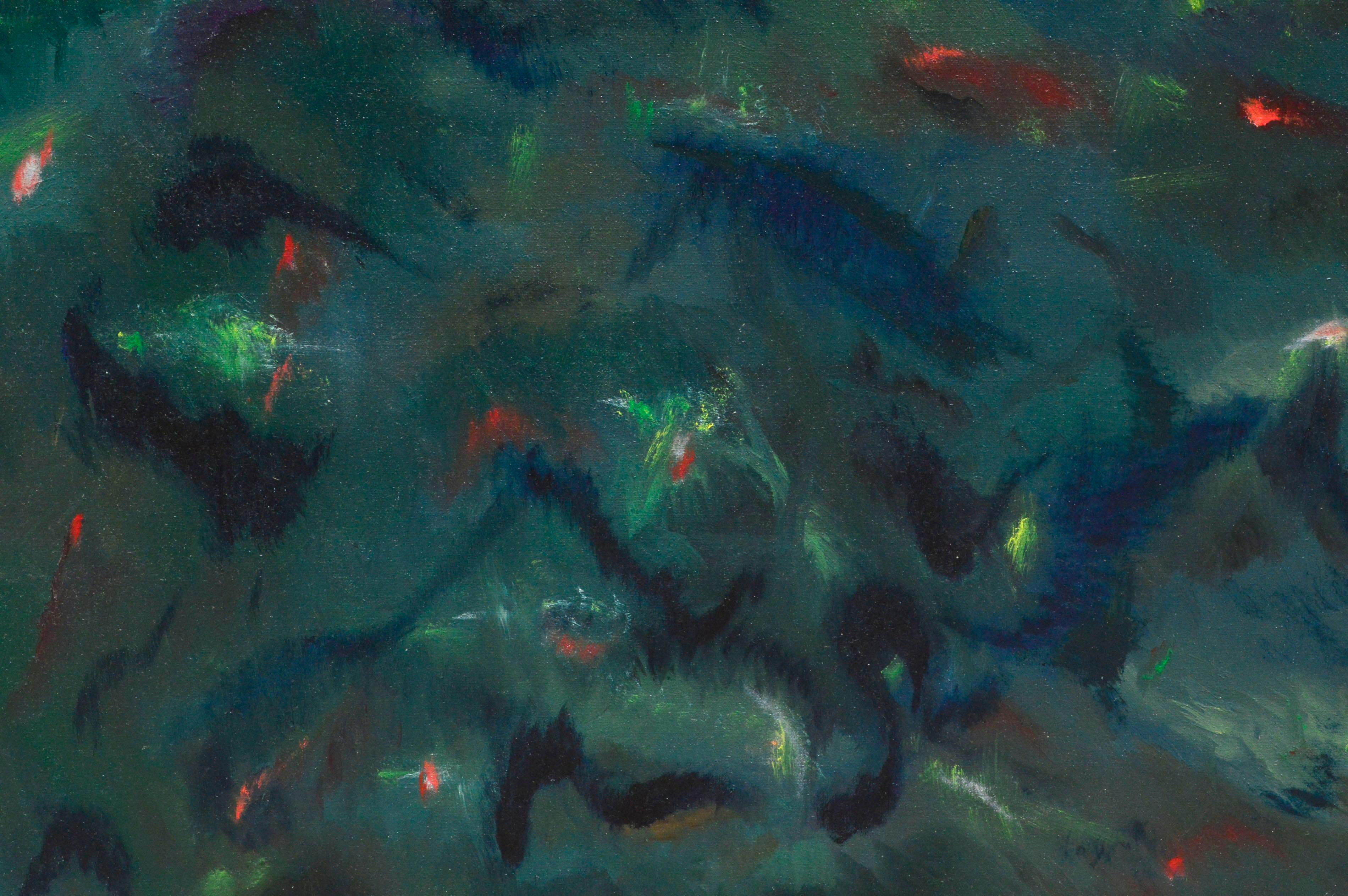 Hawaiian - Creation's Conception, grande astratto cosmico del Mid Century Modern - Abstract Painting Blu di Marguerite Blasingame