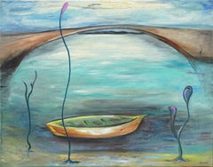 Life is But A Dream - Mid Century Hawaii Surreal Abstract Landscape with Boat