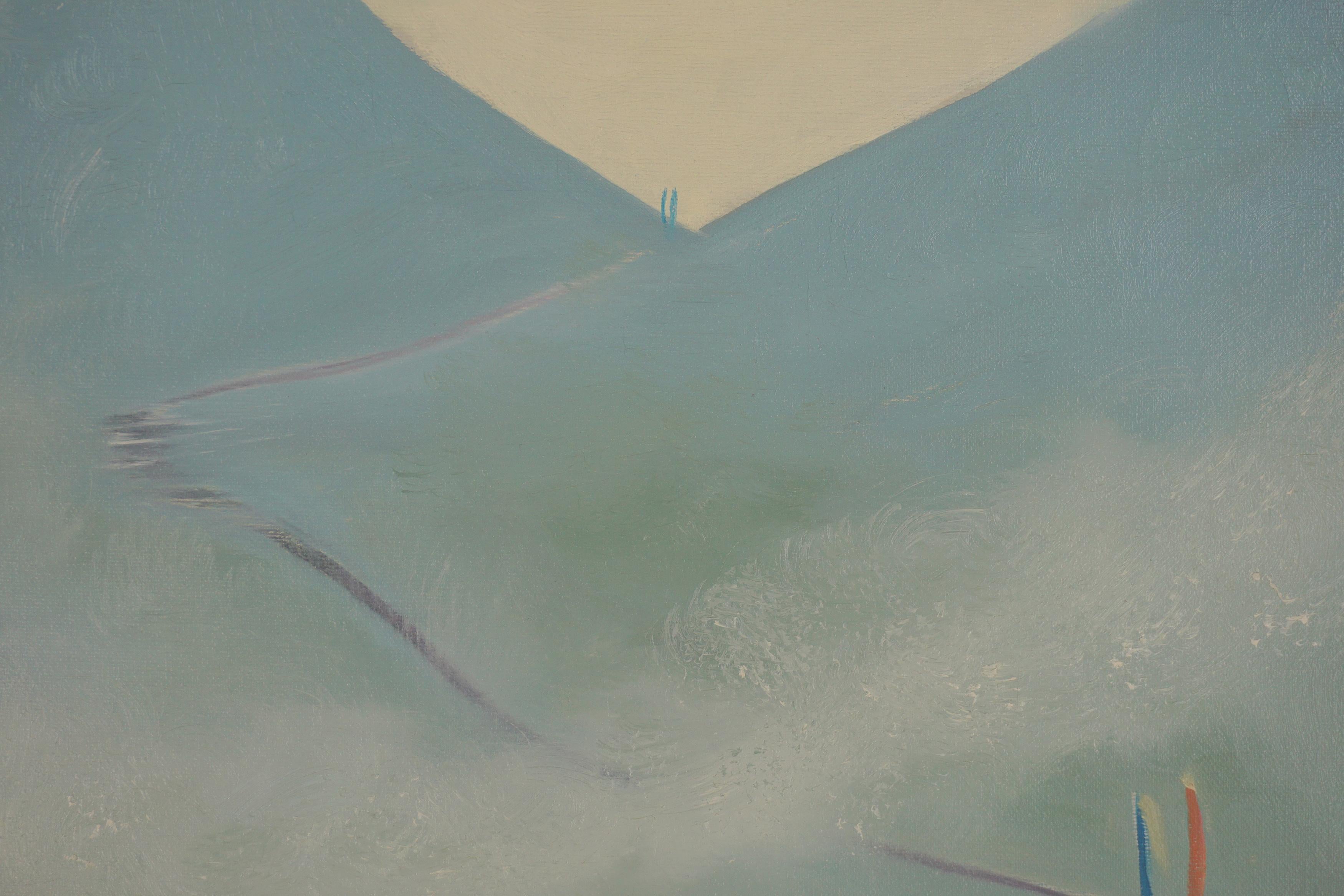 Hawaiianischer Symbolismus aus der Mitte des Jahrhunderts – Fußweg zu Destiny (Futuristisch), Painting, von Marguerite Blasingame