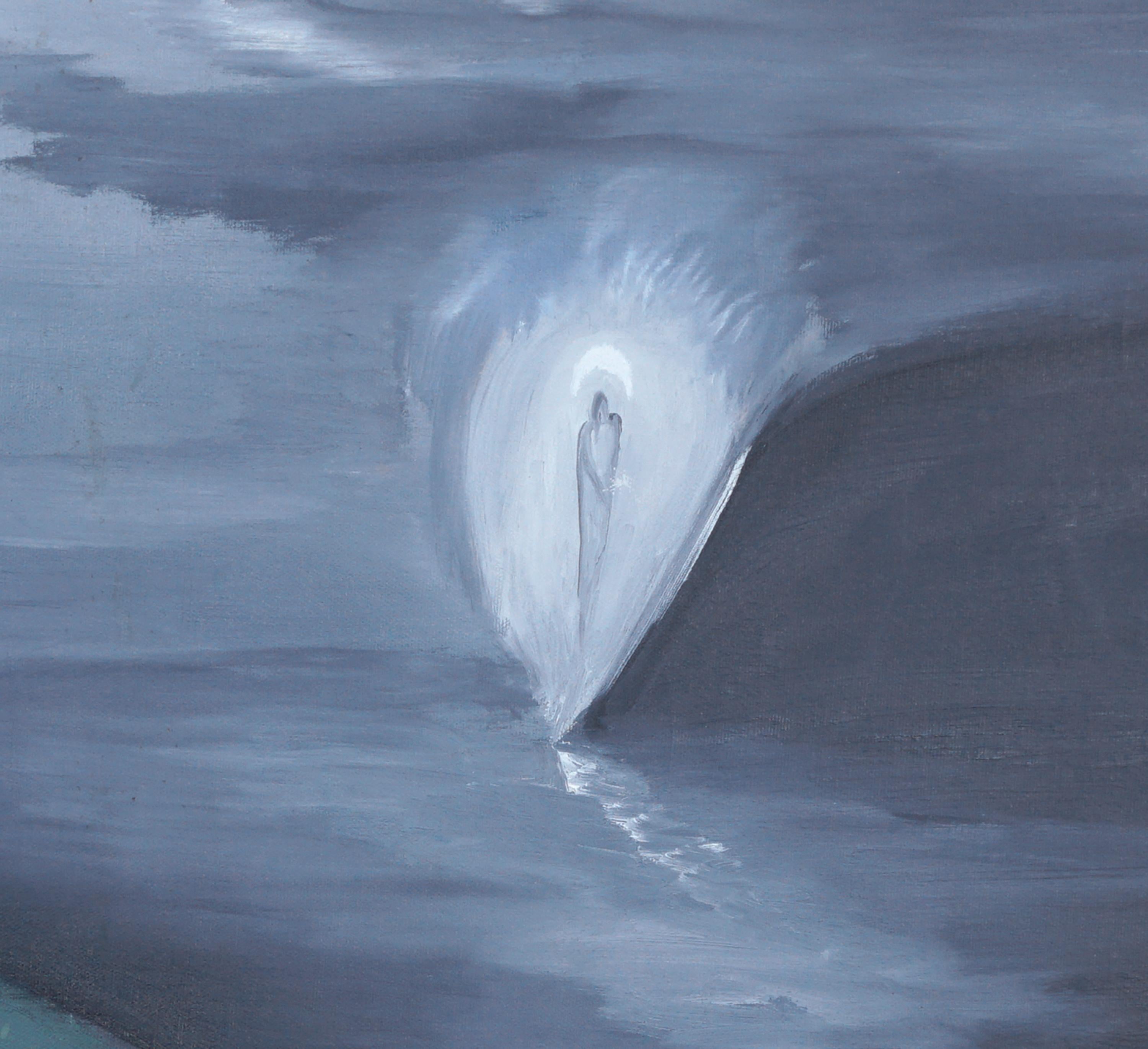 Paysage surréaliste du milieu du siècle, Tide noire, îles hawaïennes, symbolisme du dieu - Painting de Marguerite Blasingame