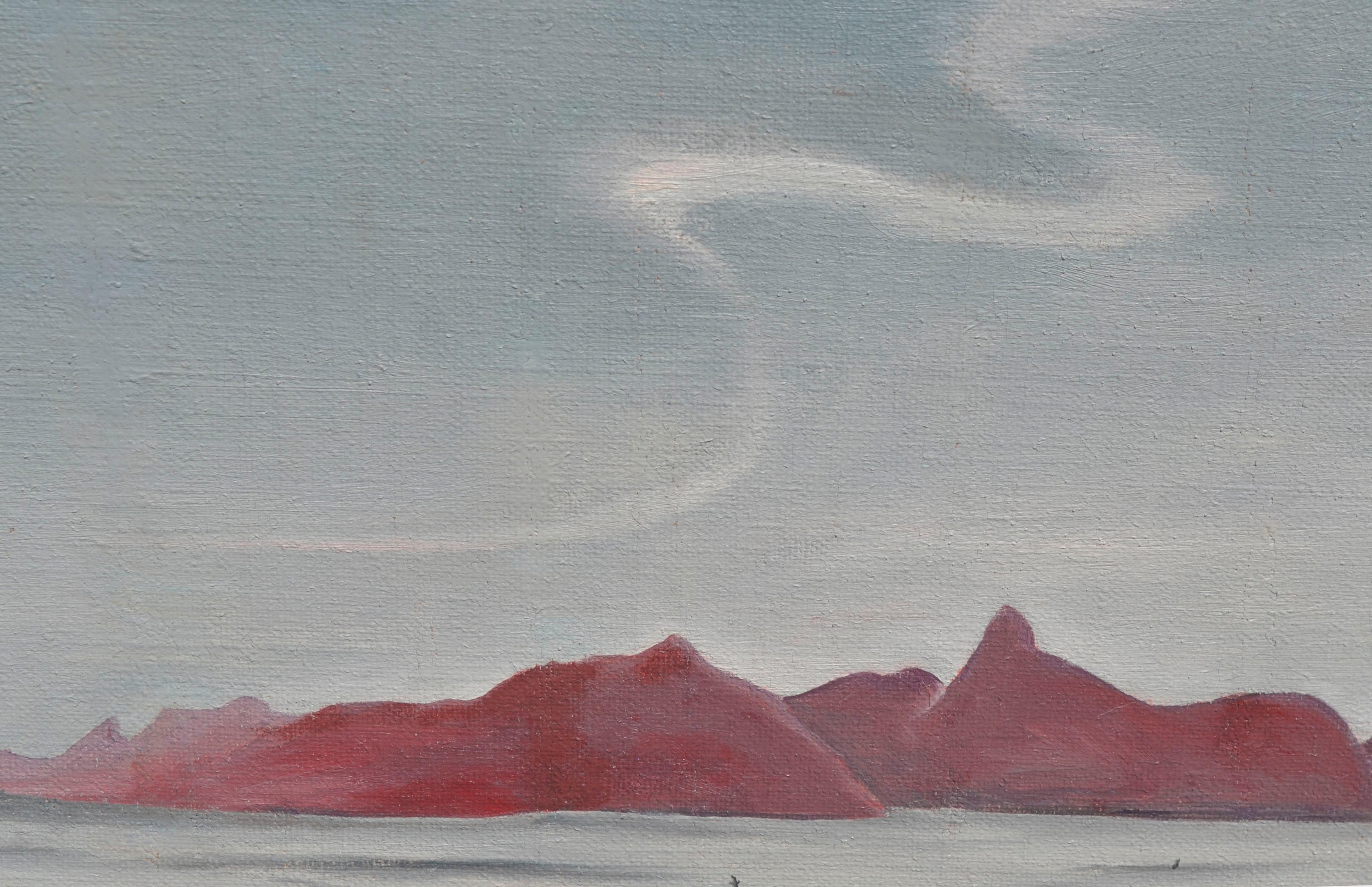 Red Volcanoes in the Distance - Symbolist Painting by Marguerite Blasingame