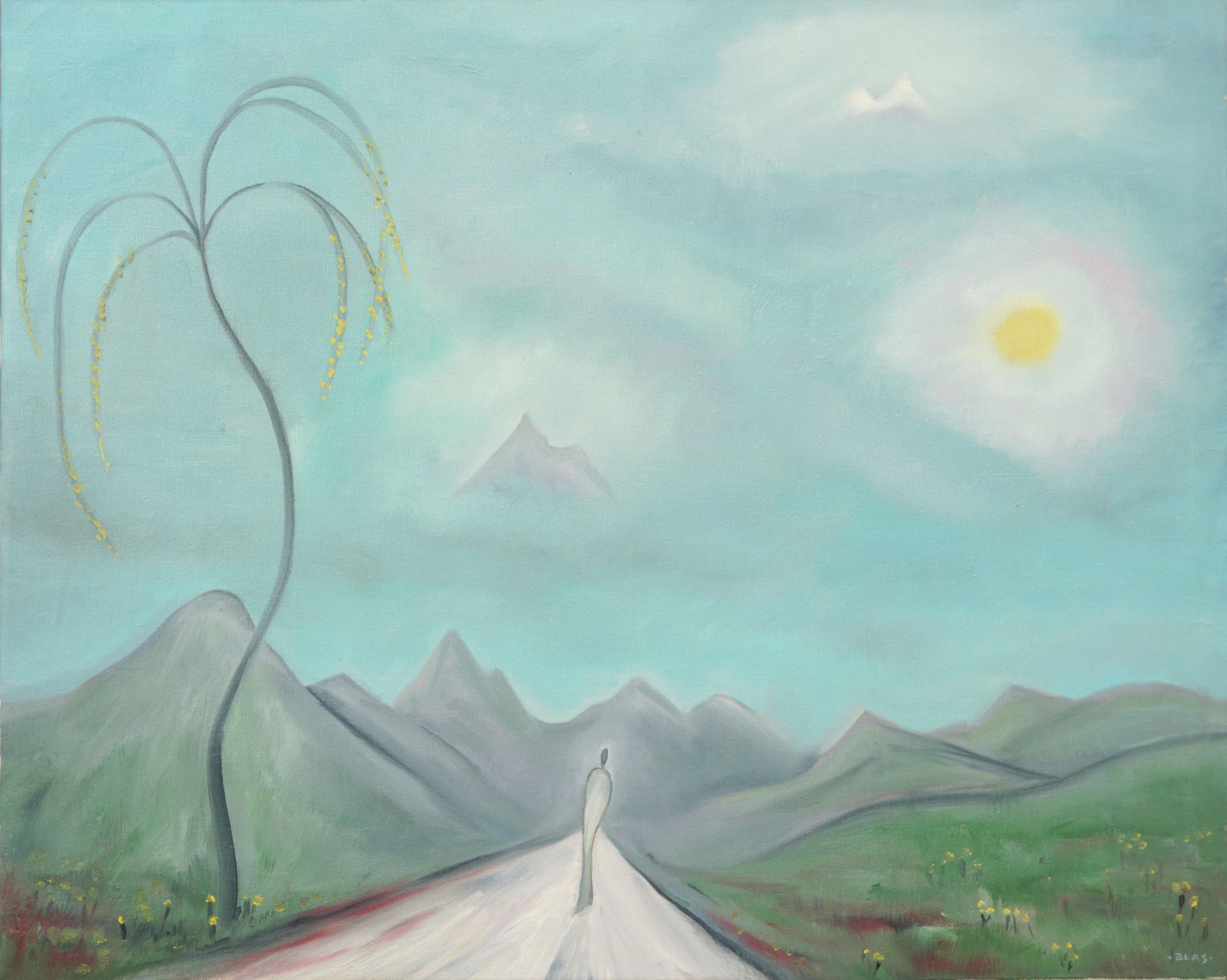 Road Less Traveled - Surrealist Mid Century Figurative Abstract Landscape 