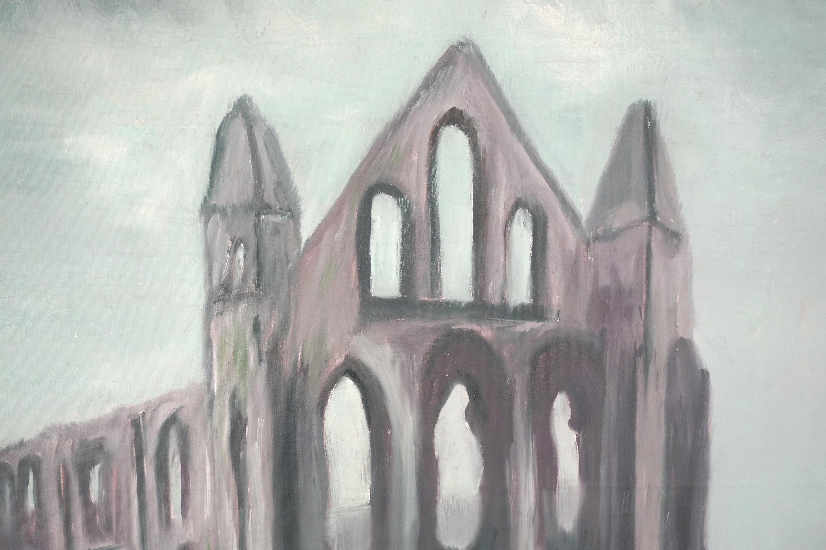 1940s Yorkshire, England Landscape of Whitby Abbey Ruins - Painting by Marguerite Blasingame