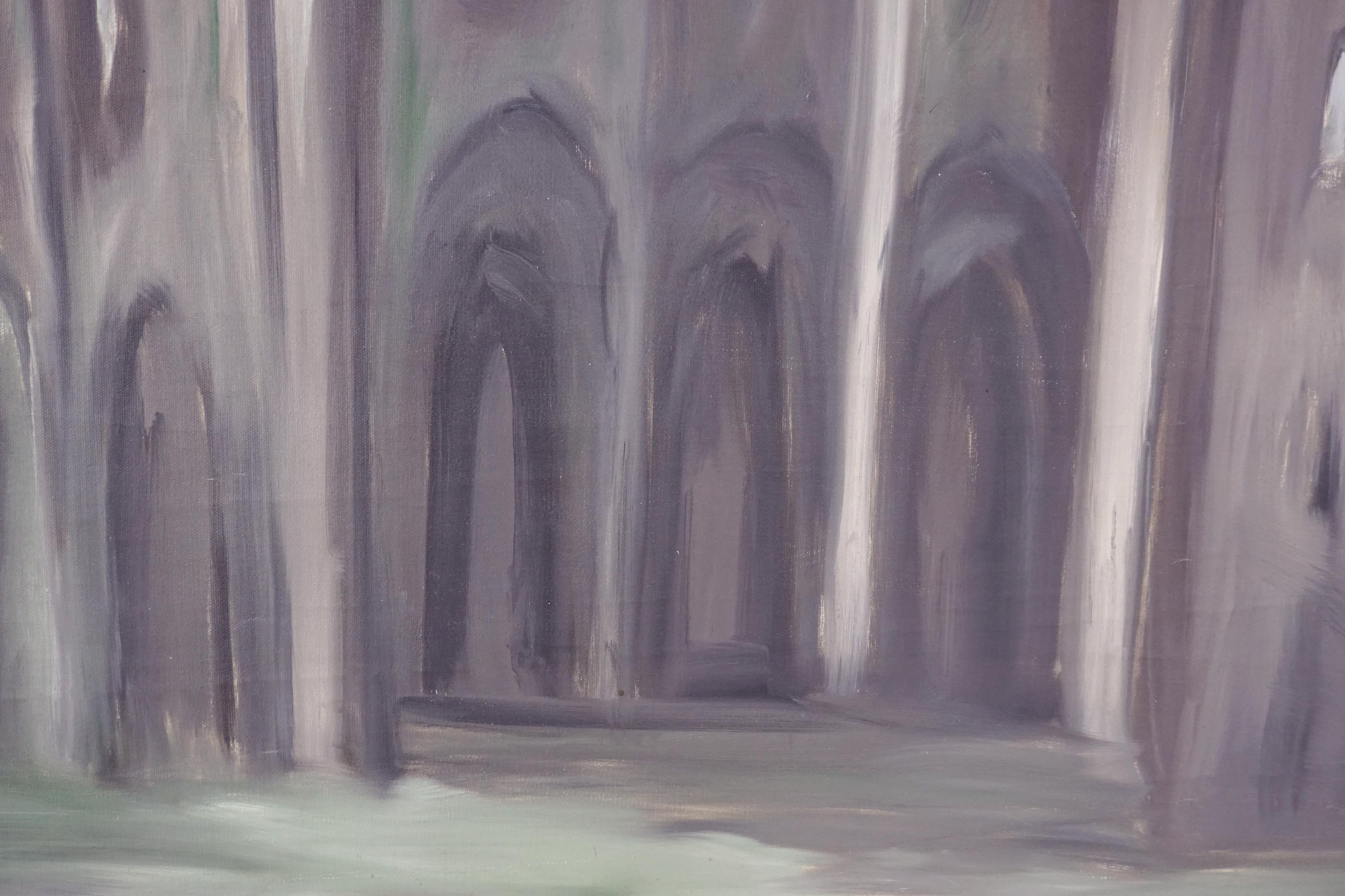 1940 Yorkshire, Inghilterra Paesaggio delle rovine dell'abbazia di Whitby - Painting Impressionismo astratto di Marguerite Blasingame