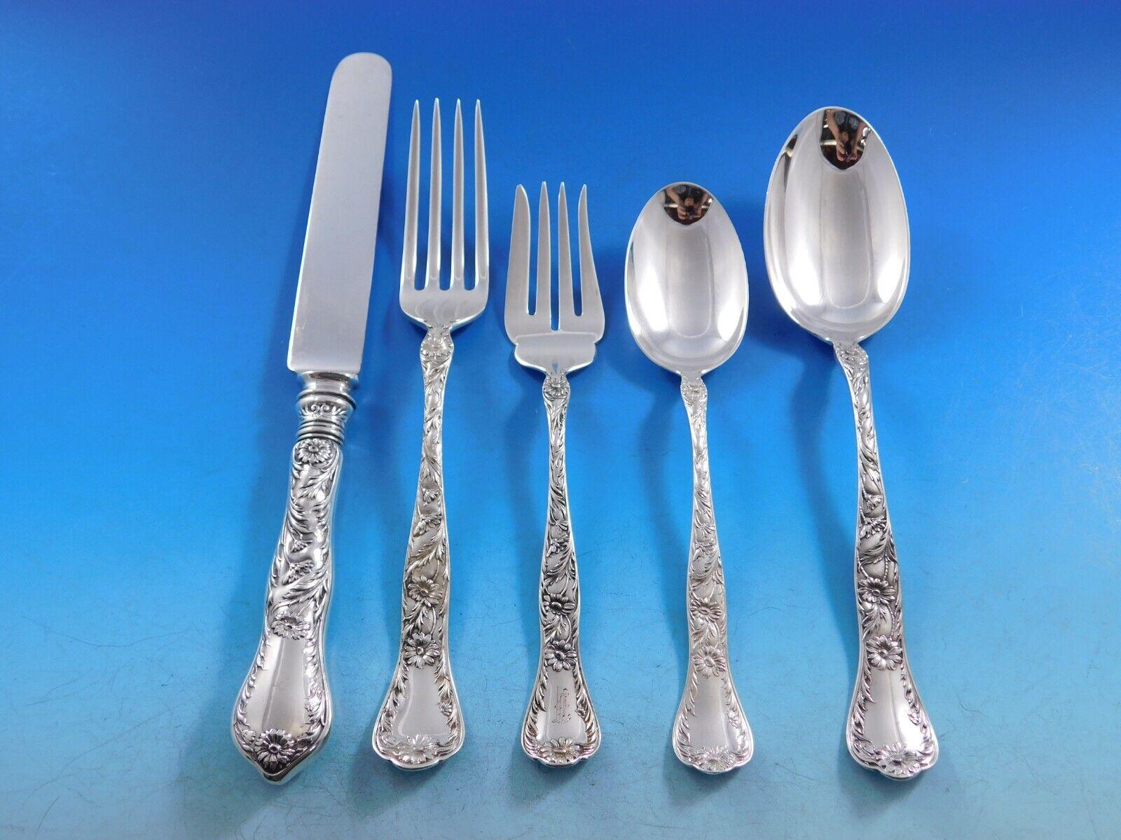 Beautiful Marguerite by Gorham Sterling Silver Flatware set with daisy flower motif - 53 pieces. This set includes:

10 Knives with Blunt blades, 8 1/2