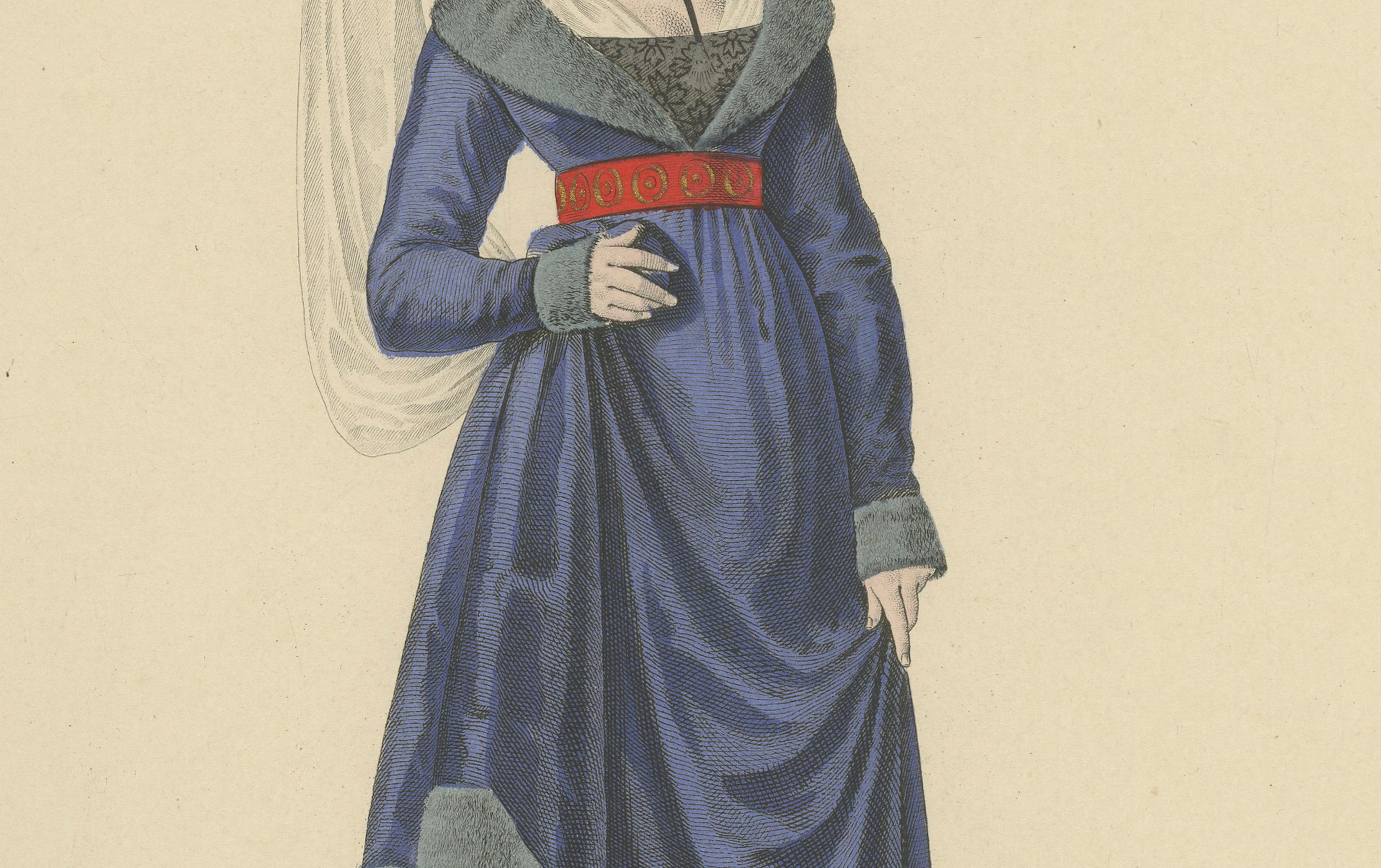 Marguerite de Flandre, Duchesse de Bretagne - Handkolorierter Druck, um 1900 (Französisch) im Angebot