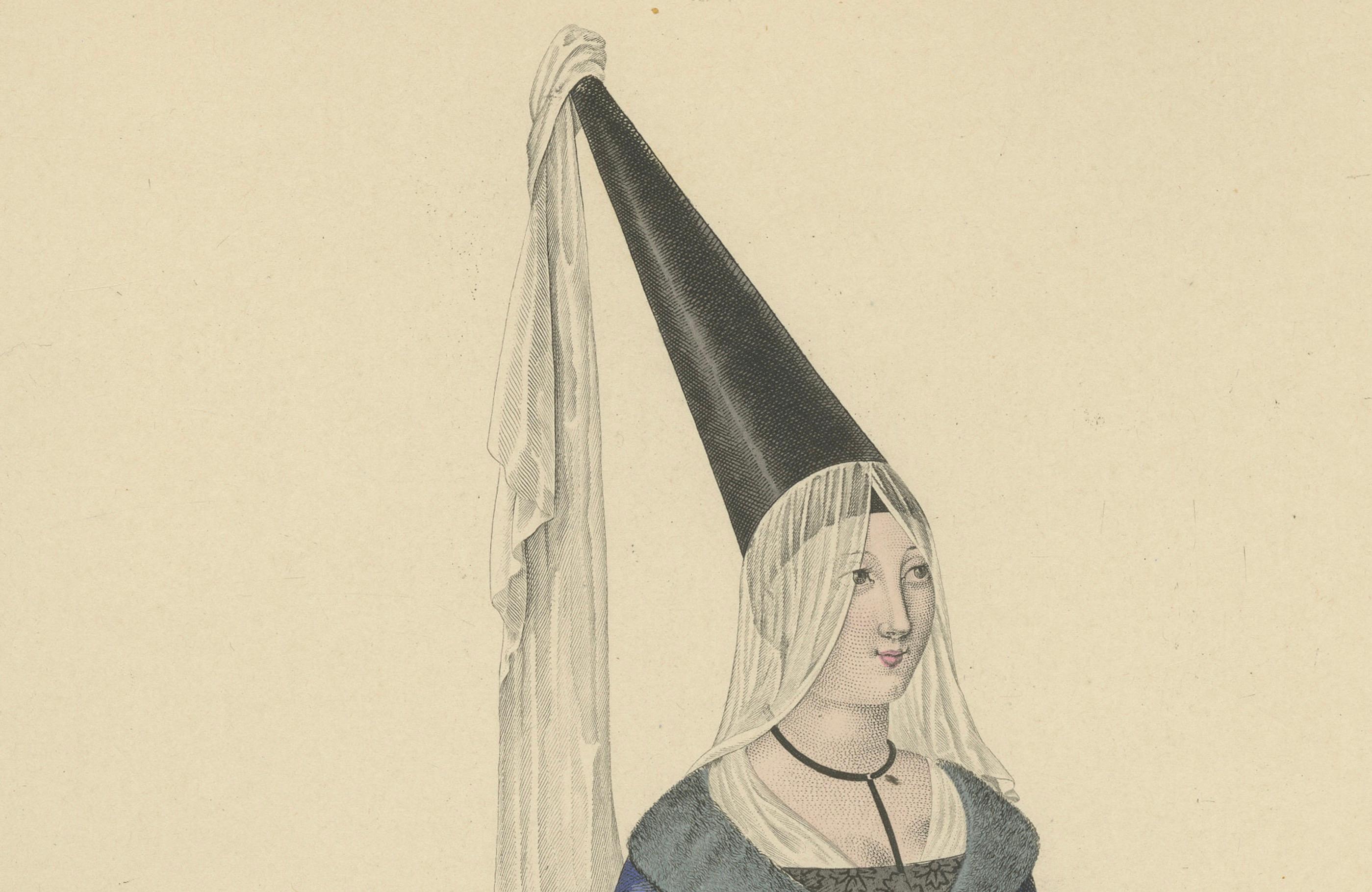 Marguerite de Flandre, Duchesse de Bretagne - Handkolorierter Druck, um 1900 (Graviert) im Angebot