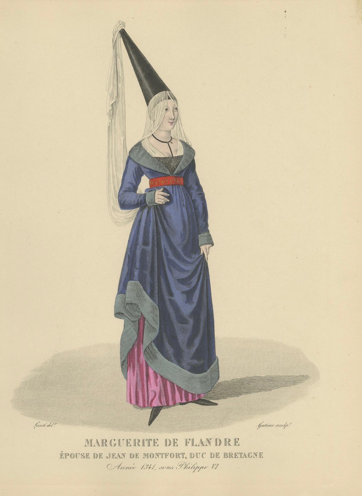 Marguerite de Flandre, Duchesse de Bretagne - Handkolorierter Druck, um 1900 im Zustand „Gut“ im Angebot in Langweer, NL