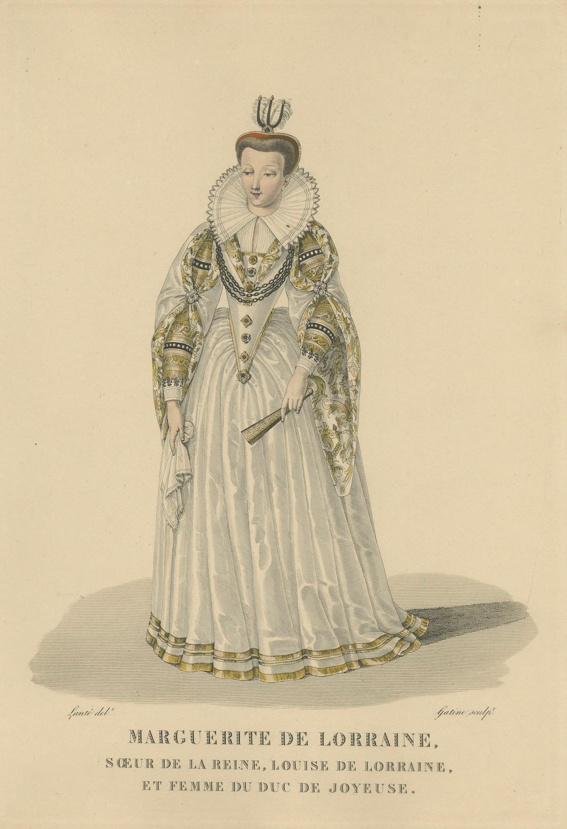 Marguerite de Lorraine, Herzogin von Joyeuse, handkolorierter Stich, um 1900

Handkolorierter Stich von Marguerite de Lorraine (1564-1625), Schwester von Louise de Lorraine, Königin von Frankreich, und Ehefrau von Anne de Joyeuse, Herzogin von
