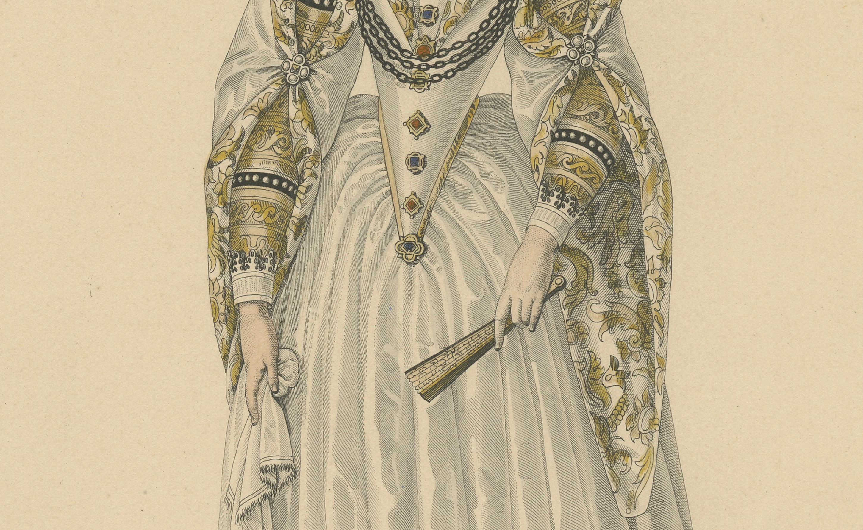 Marguerite de Lorraine, Herzogin von Joyeuse, handkolorierter Stich, um 1900 im Zustand „Gut“ im Angebot in Langweer, NL