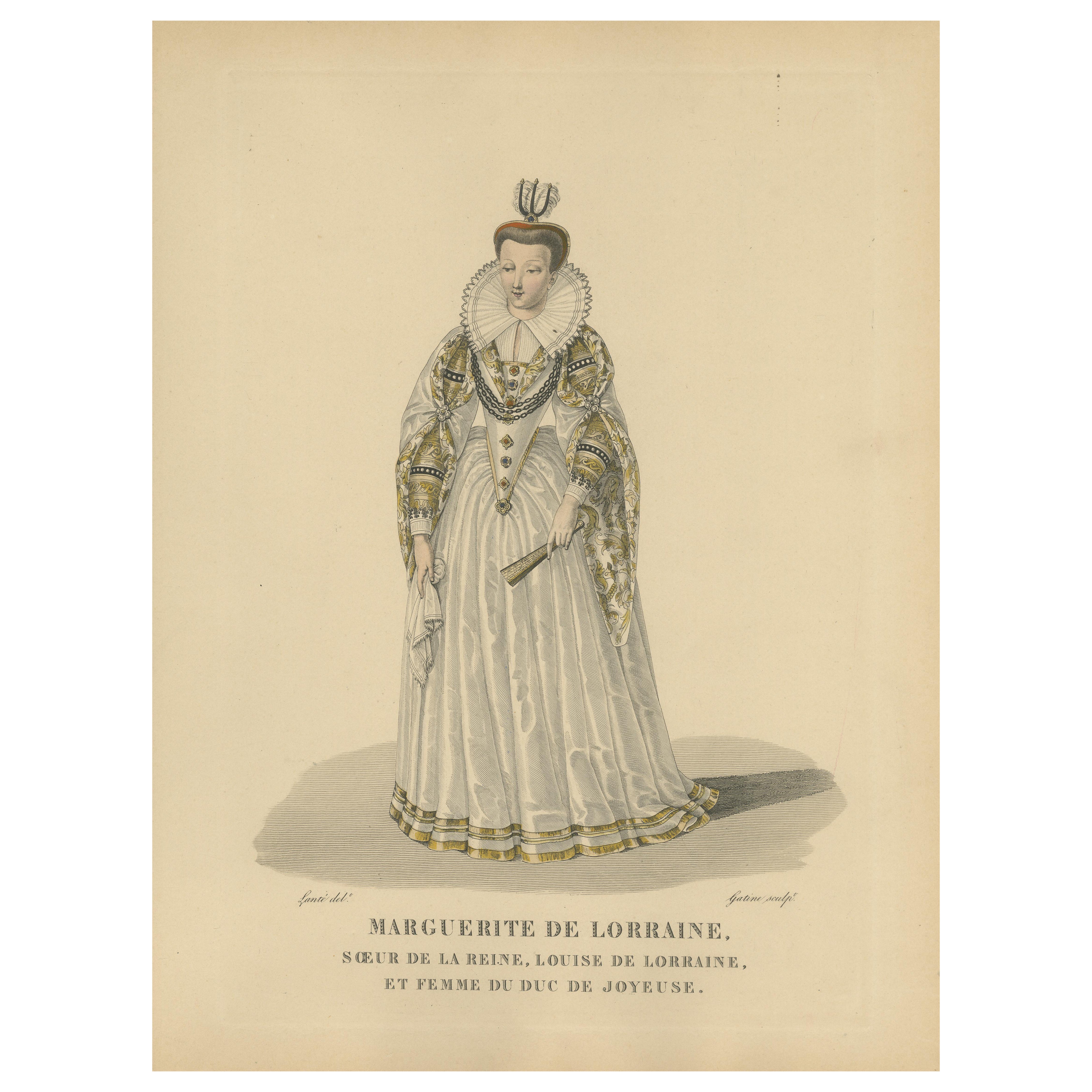 Marguerite de Lorraine, Herzogin von Joyeuse, handkolorierter Stich, um 1900