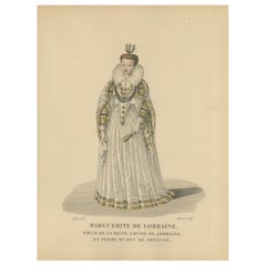 Antique Marguerite de Lorraine, Duchess of Joyeuse, handcoloured engraving, ca. 1900