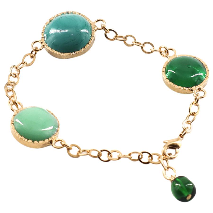 MARGUERITE DE VALOIS Chain Bracelet And Green Cabochons