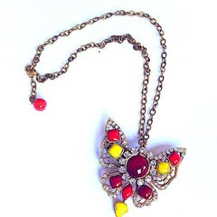 MARGUERITE DE VALOIS Couture Butterfly Brooch Necklace