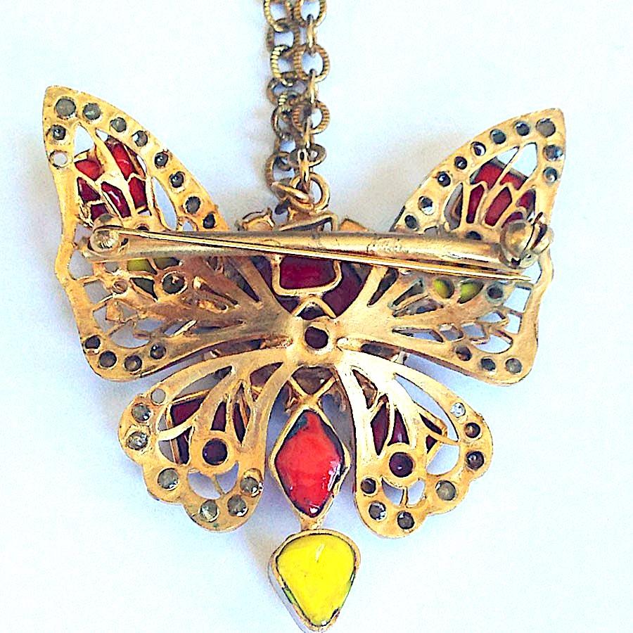 Women's MARGUERITE DE VALOIS Couture Butterfly Brooch Necklace For Sale