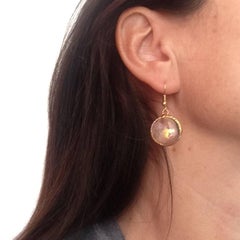 MARGUERITE DE VALOIS Hammered Stud Earrings in Pale Gold Plate and Molten Glass