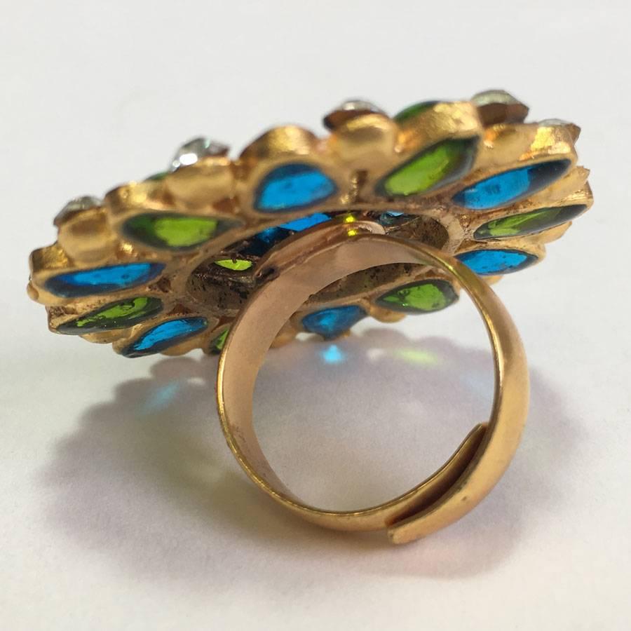 Women's MARGUERITE DE VALOIS Ring in Gilded Metal and Colored Molten Glass For Sale