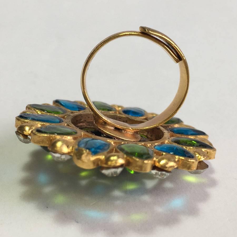 MARGUERITE DE VALOIS Ring in Gilded Metal and Colored Molten Glass For Sale 1