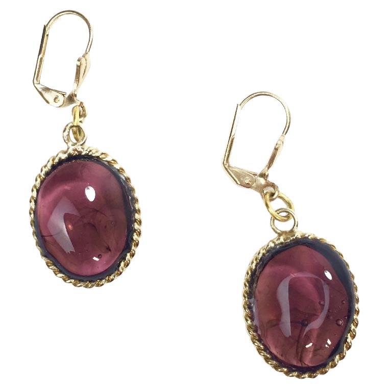 MARGUERITE DE VALOIS Stud Earrings in Amethyst Colored Molten Glass For Sale