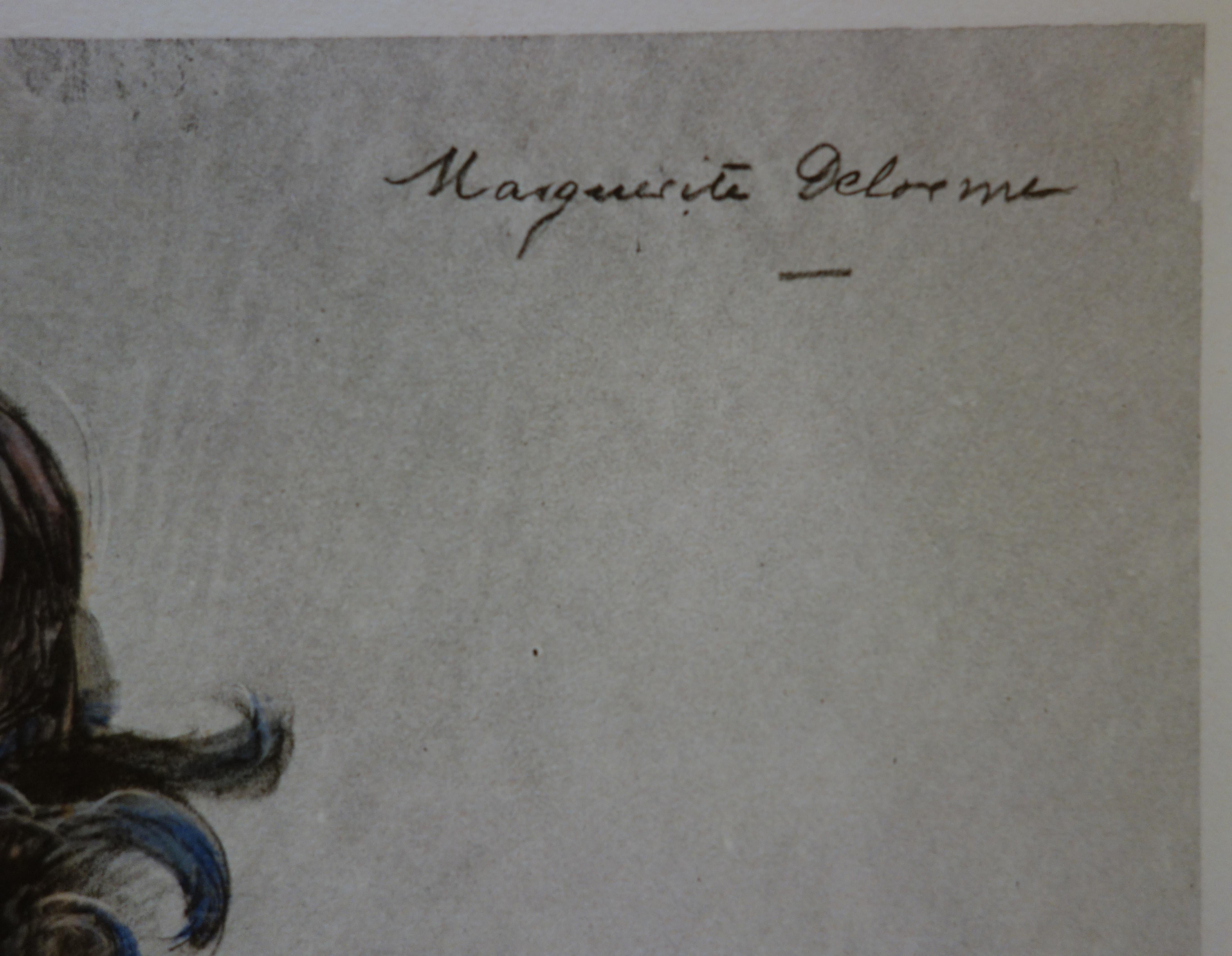 Young Girl Playing with a Doll - Original Lithograph 1899 - Gray Figurative Print by Marguerite Delorme