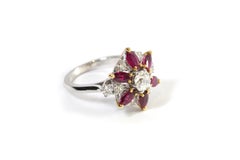 Marguerite diamond ruby ring in 18-karat white gold