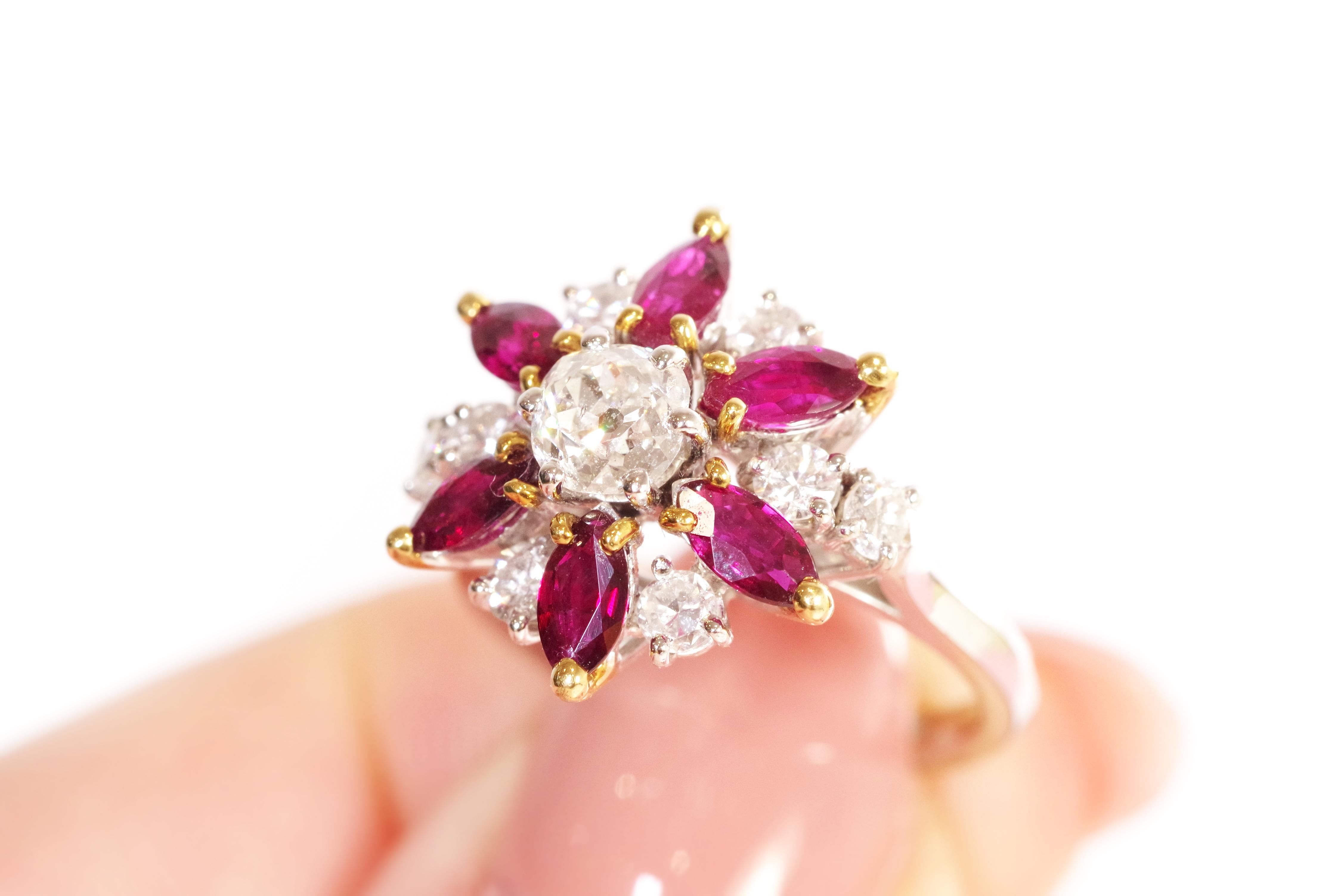 Marguerite diamond ruby ring in 18-karat white gold For Sale 1