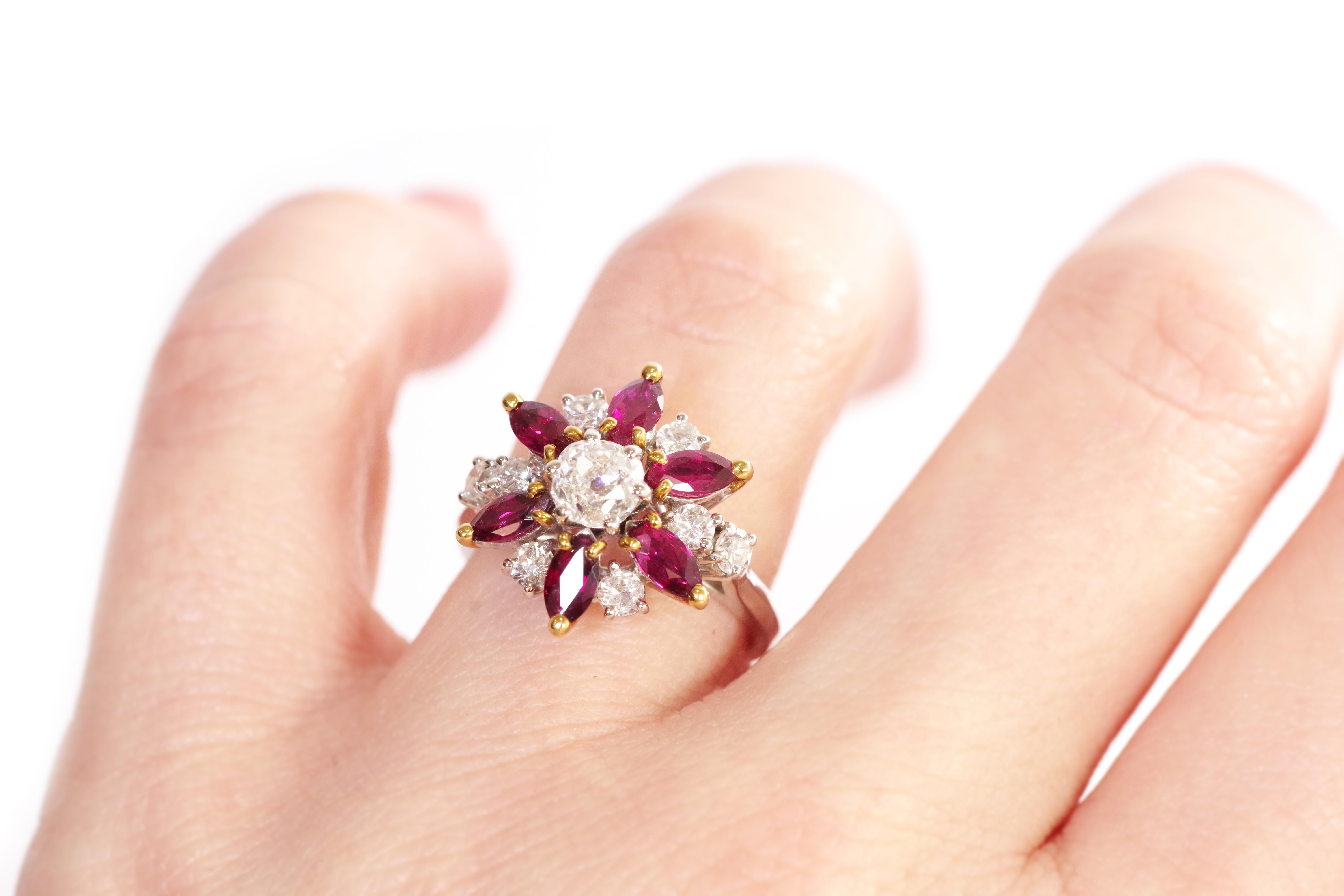 Marguerite diamond ruby ring in 18-karat white gold For Sale 2