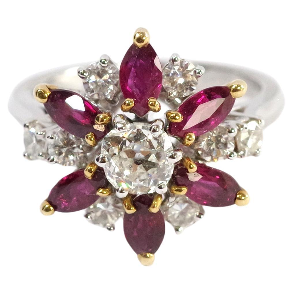 Marguerite diamond ruby ring in 18-karat white gold For Sale