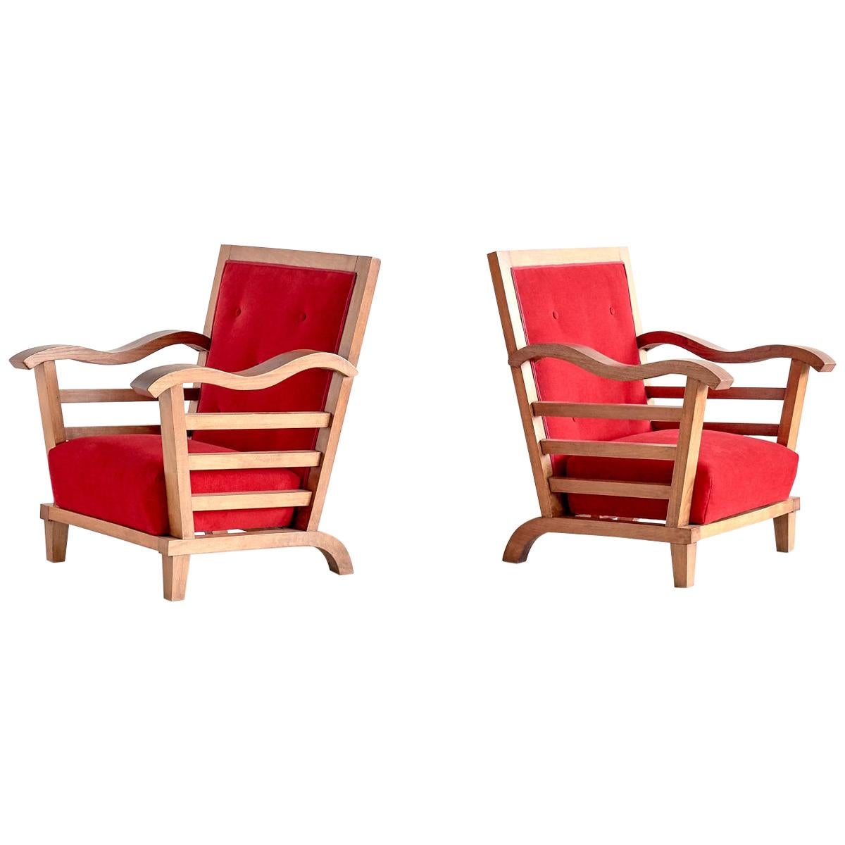 Marguerite Dubuisson Pair of Armchairs in Oak and Elm, France, 1947 For Sale