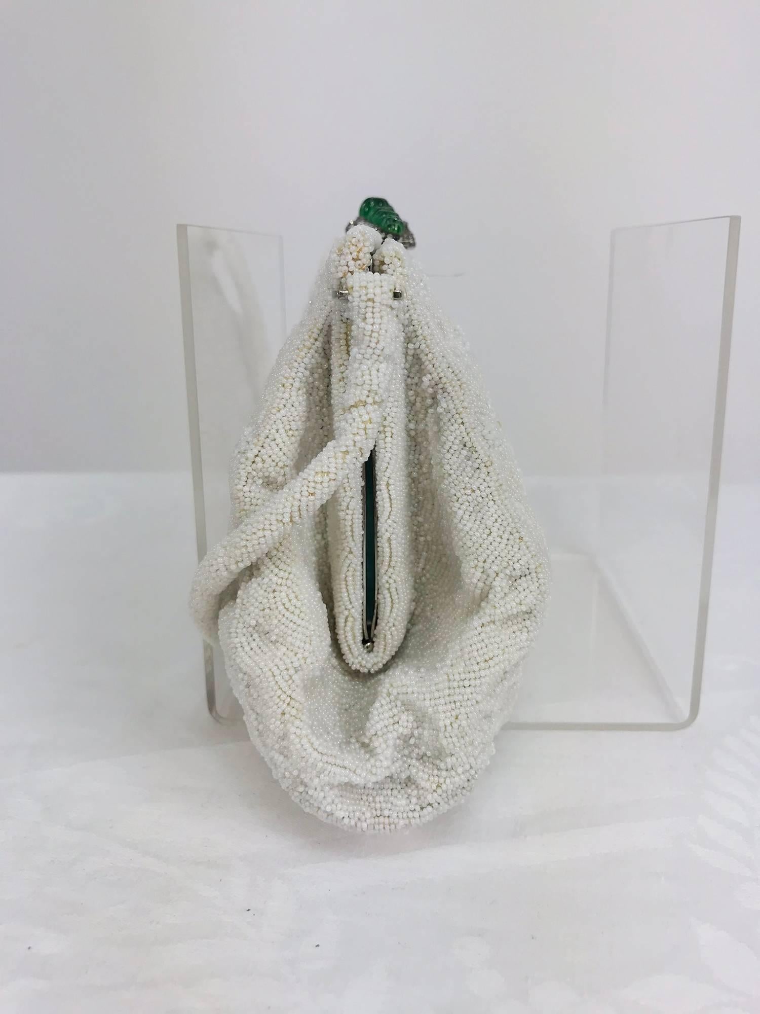 Women's or Men's Marguerite Fresse Paris jewel frame white beaded evening bag For Sale