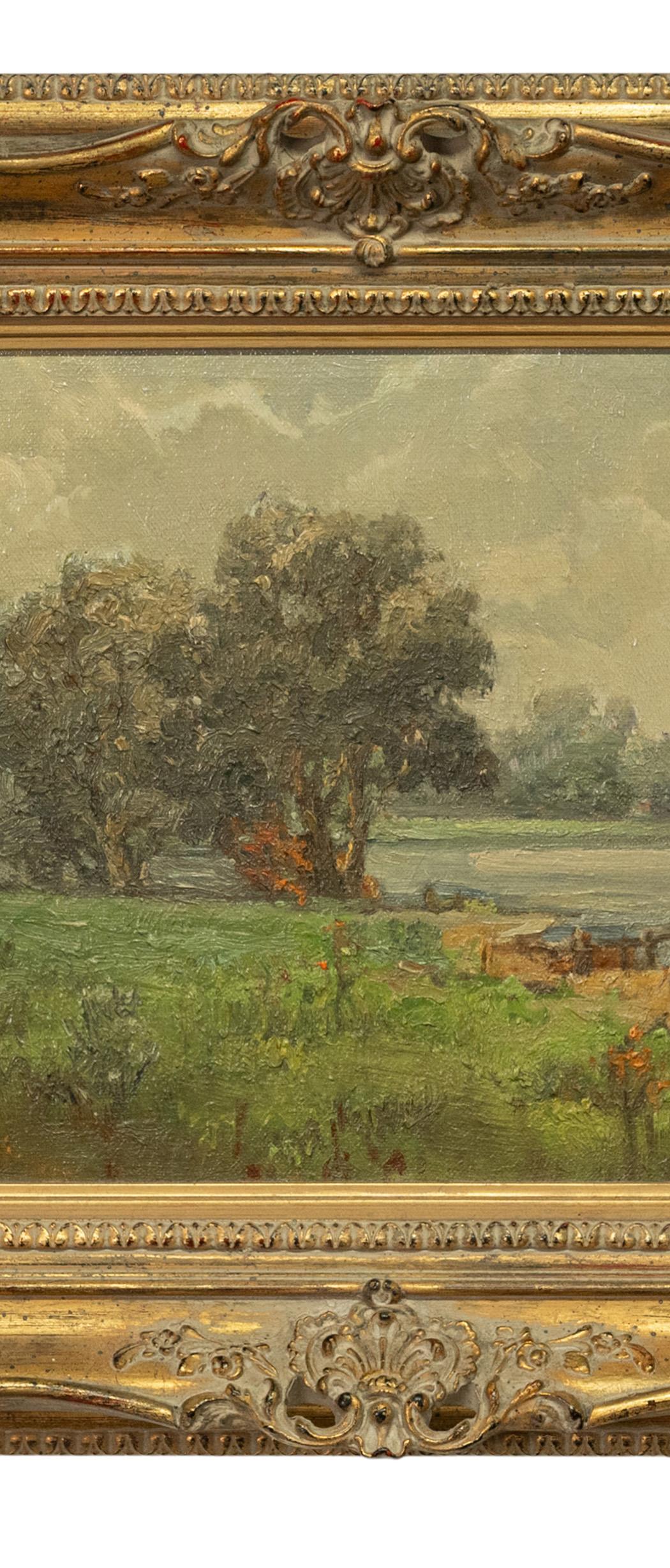 Antique California Impressionist Oil Canvas Painting Stanford Lake Lagunita 1910 4