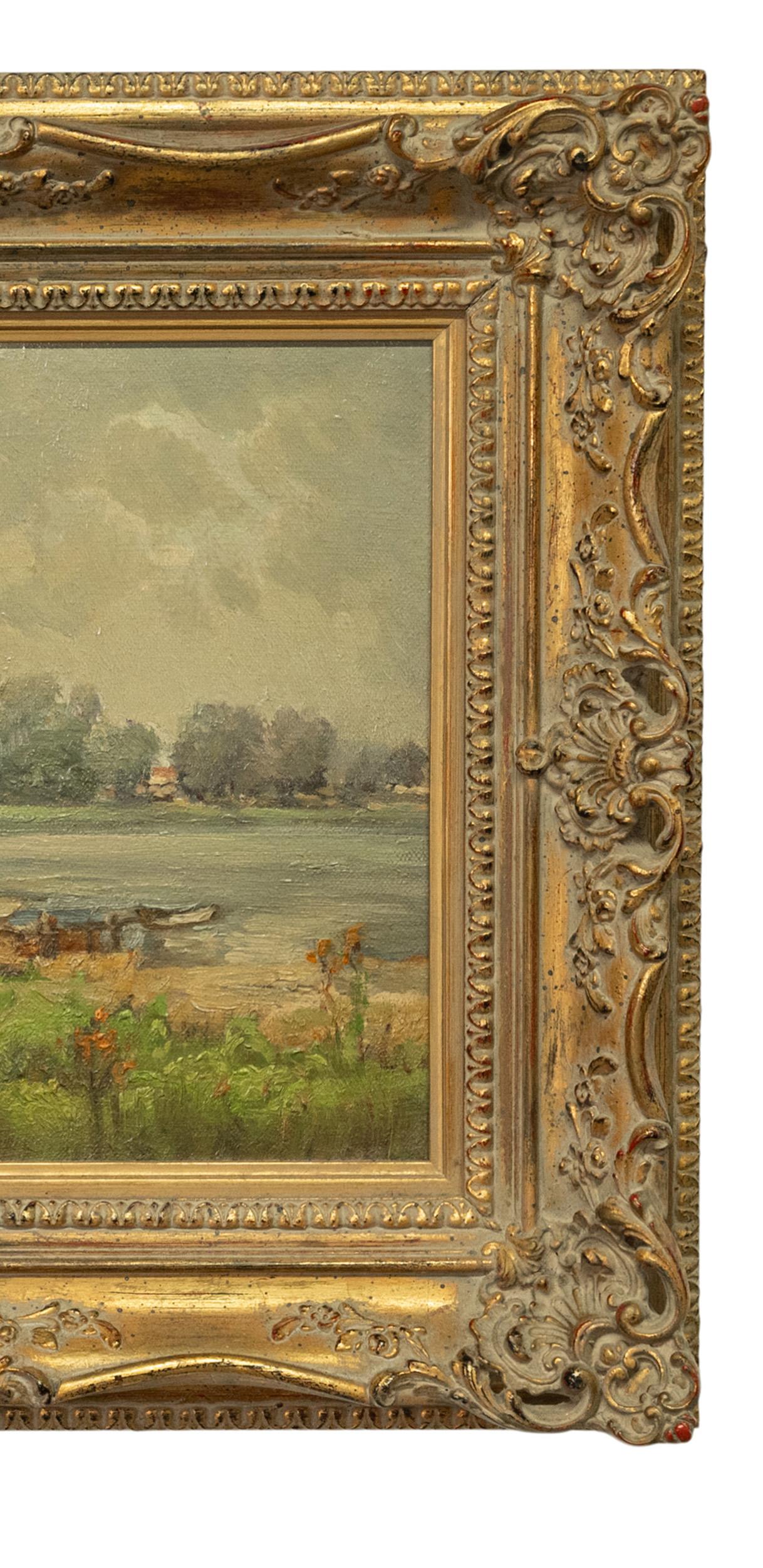 Antique California Impressionist Oil Canvas Painting Stanford Lake Lagunita 1910 5