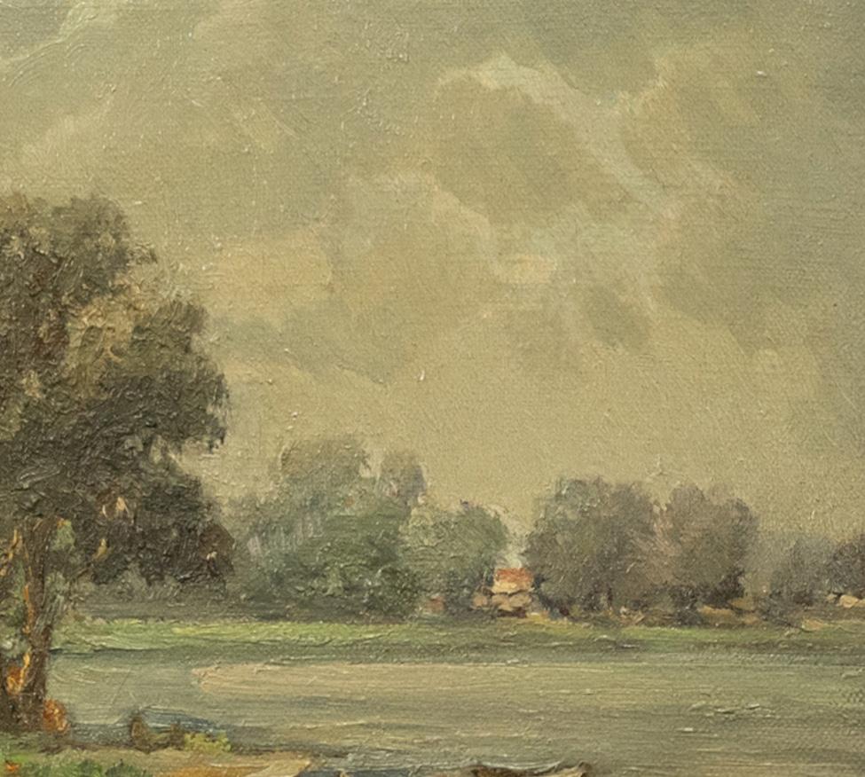 Antique California Impressionist Oil Canvas Painting Stanford Lake Lagunita 1910 6