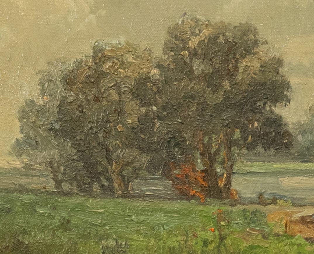 Antique California Impressionist Oil Canvas Painting Stanford Lake Lagunita 1910 7