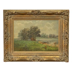 Antique California Impressionist Oil Canvas Painting Stanford Lake Lagunita 1910