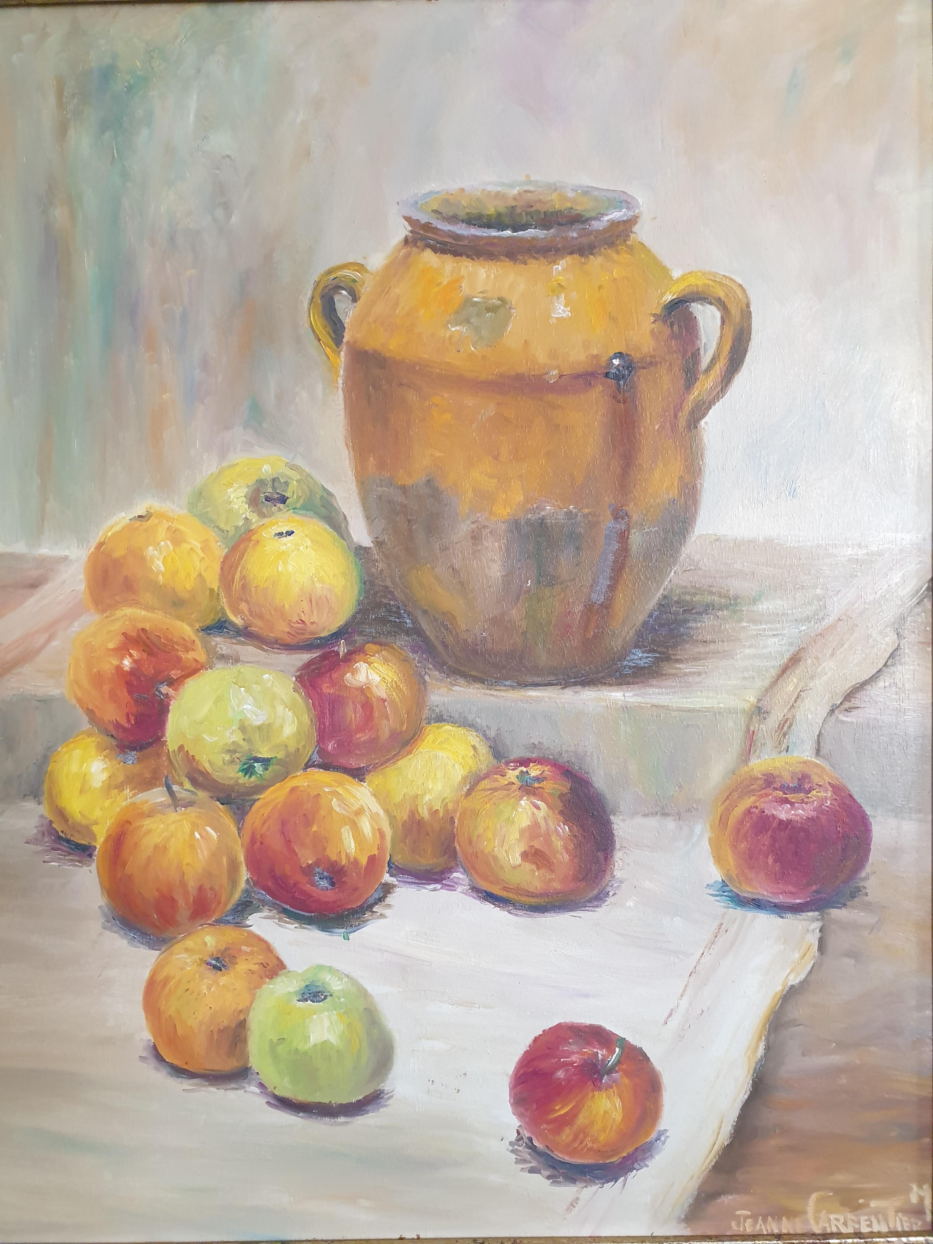 Mesa provenzal. Confiturero glaseado con miel y manzanas. - Painting Impresionista de Marguerite Jeanne Carpentier