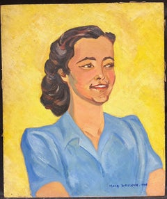 1940's French Impressionist Portrait of Young Lady Self Portrait Signed Oil