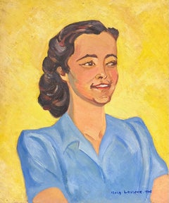 Französisches impressionistisches Porträt einer jungen Dame, Selbstporträt, signiert Öl, 1940er Jahre