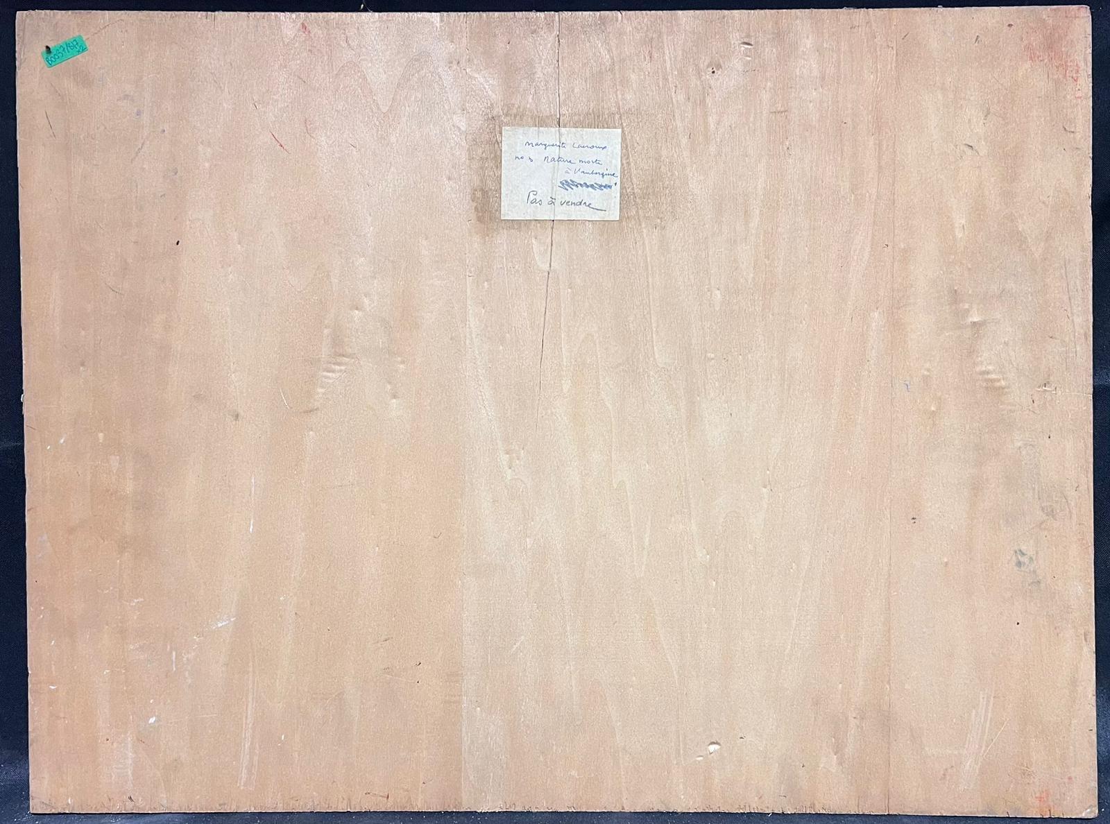 1950's Óleo francés postimpresionista firmado Bodegón de sobremesa Fruta y comida 2