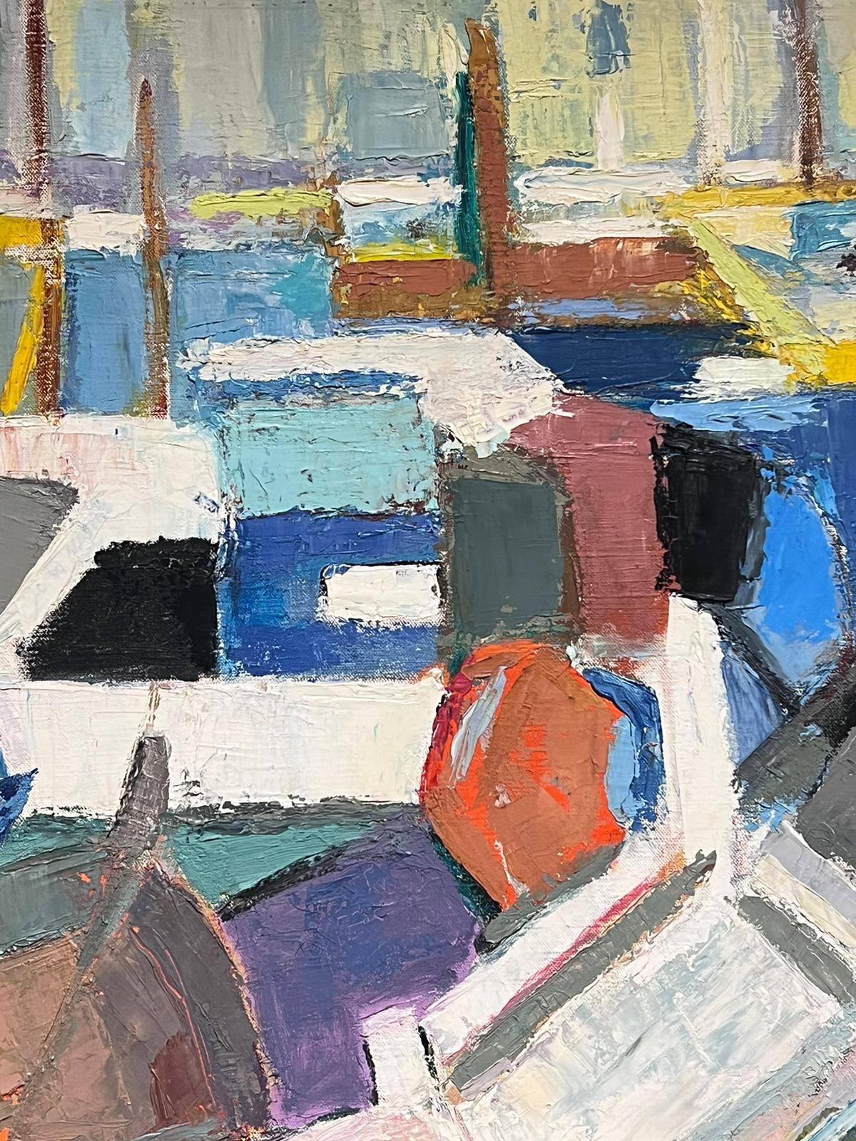 Grande carrière de pêcheur à l'huile avec bateaux du milieu du 20e siècle, signée par un cubiste français - Impressionnisme Painting par Marguerite Lacroux