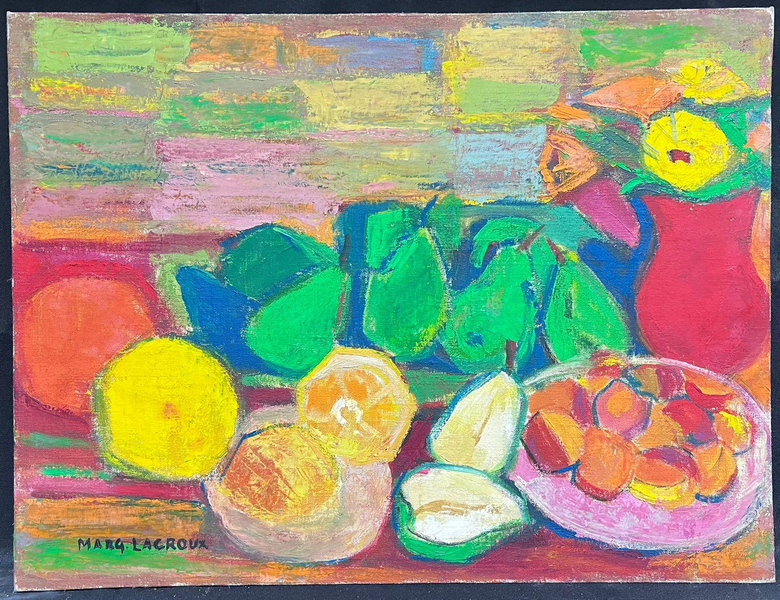 Mid 20th Century French Signed Oil Cubist Modernist Still Life Fruit - Painting by Marguerite Lacroux