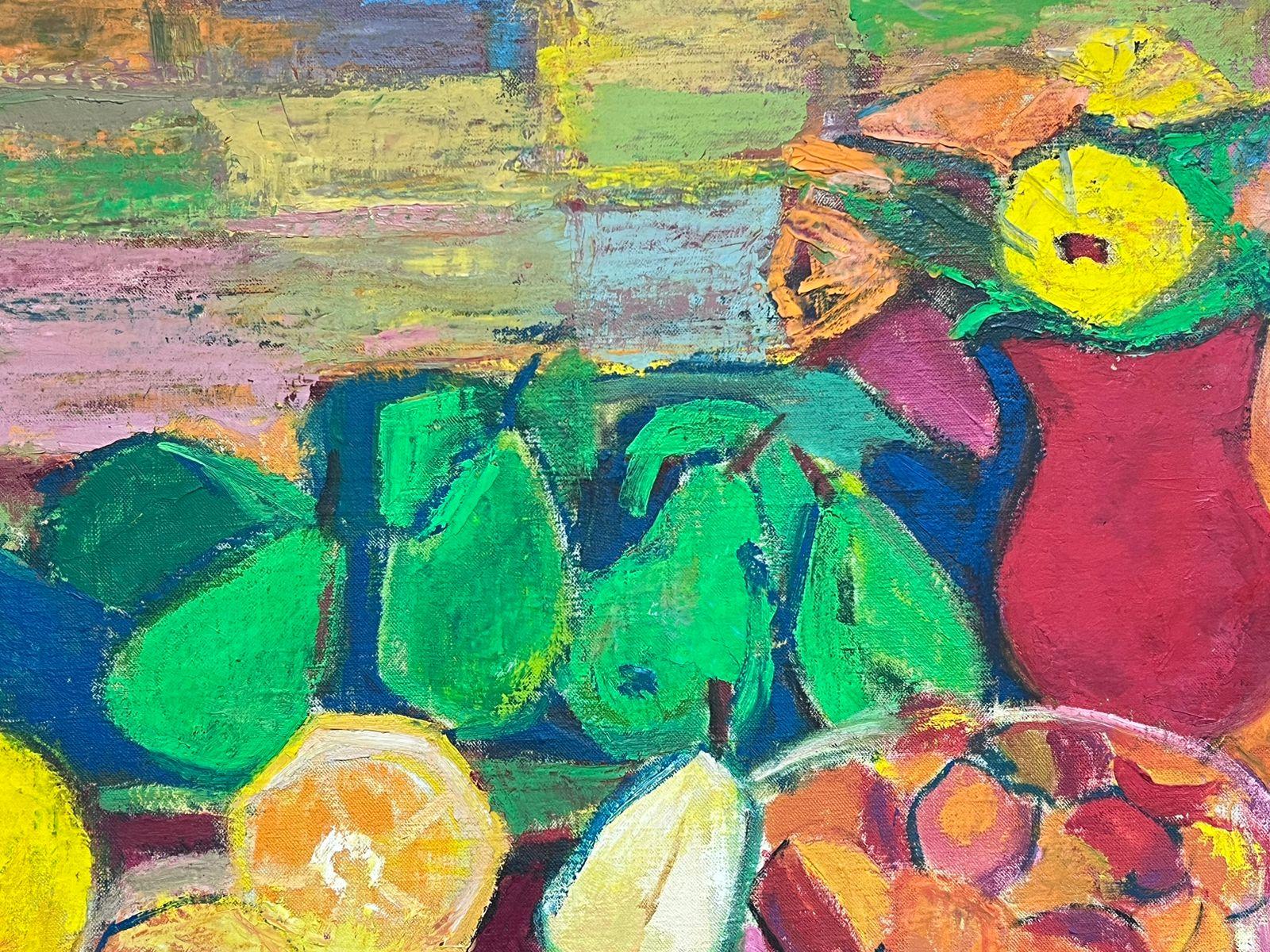 Mid 20th Century French Signed Oil Cubist Modernist Still Life Fruit For Sale 1