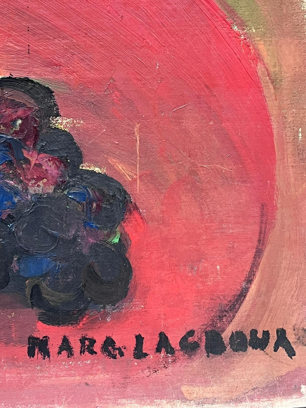 Bodegón Modernista Francés de Mediados de Siglo Pintura al Óleo Flores y Frutas - Painting Impresionista de Marguerite Lacroux